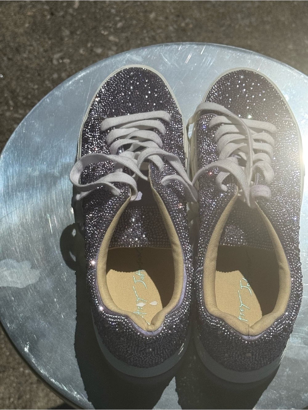 Betsy Johnson Sydny Sneaker Shoe Rhinestone Silver Thick White Platform 9M - Picture 7 of 13